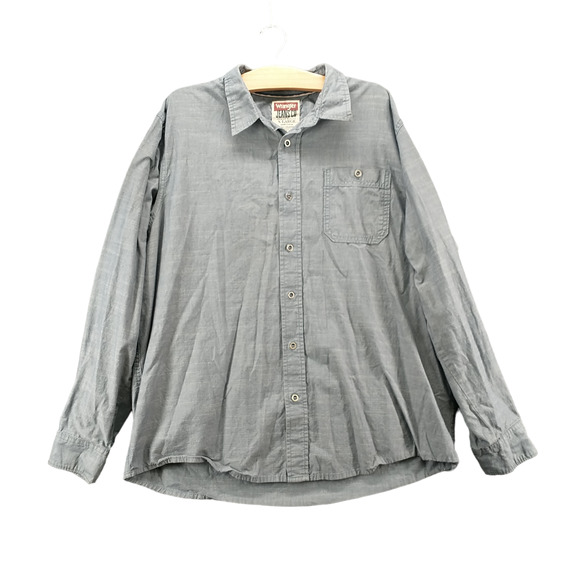Wrangler Jeans Co Men's Button-Up Shirt Gray XL Long Sleeve Chest Pocket Cotton - Picture 1 of 11